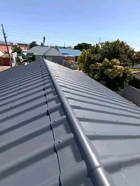 New charcoal metal roof sheeting installed on a house